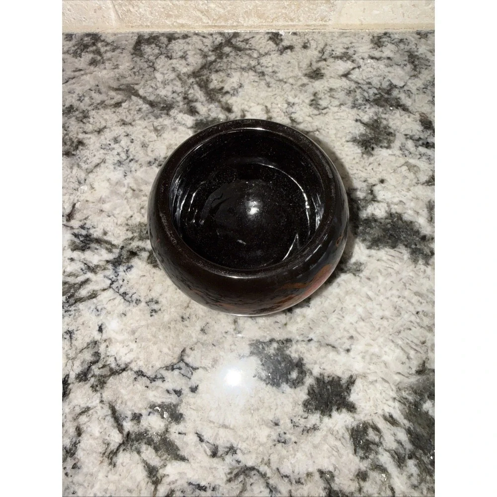 Vtg Asian lacquerware trinket box, hand-painted goldfish in gold,orange on black